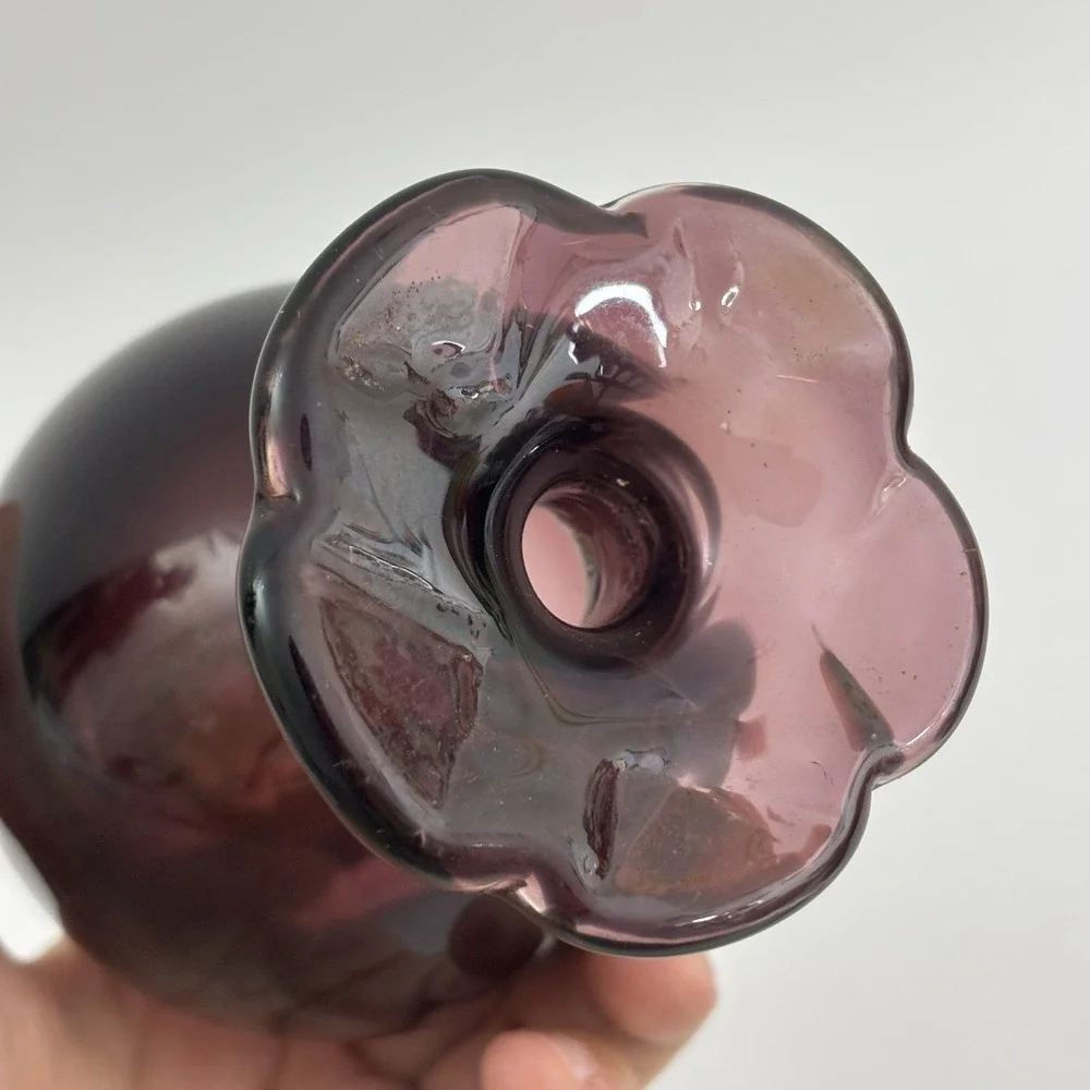 Hand Blown Art Glass Hanging Hummingbird Feeder Purple Amethyst Unique